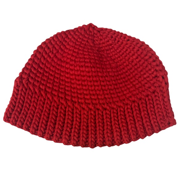 Handmade Beanie Textured Knit Chunky Cozy Crochet Sweater Winter Hat Red Womens main image 6